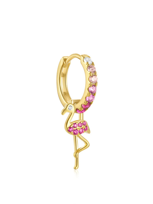 Gold hoop earring with pink gemstone