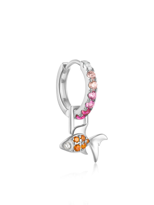 Silver earring with pink and orange gemstones